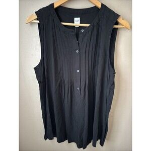 GAP Womens M Black Pintuck Sleeveless Button Down Top NWT